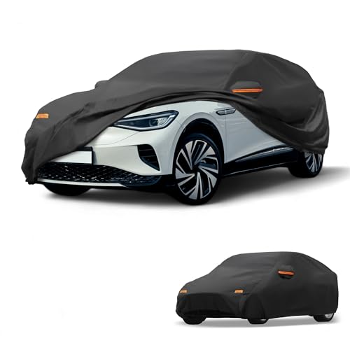 Partuto All-Weather Waterproof Car Cover - UV-Resistant Outdoor Full Exterior Protection for Volkswagen ID.4 190T-PU Black with Right Side Zipper