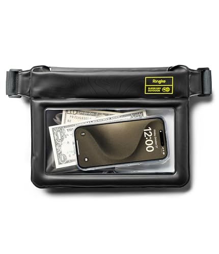 Ringke Waterproof Sling Bag [Hidden Safety Pocket] Floating IPX8 Waterproof Phone Case with Adjustable Strap, Underwater Pouch Dry Bag for Swimming - Black