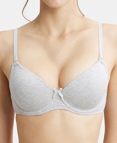 Image of Jockey 1245 Women Under-Wired Padded Super Combed Cotton Elastane Stretch Medium Coverage T-Shirt Bra with Detachable Straps
