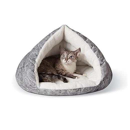 K&H PET PRODUCTS Self-Warming Hut Cat Bed, Gray, Small (18" x 19")