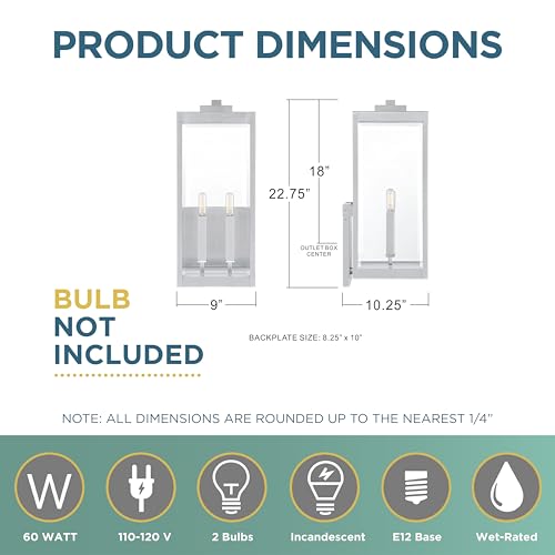 Image of Quoizel Westover Modern Wall Sconce, 22.75 Inch Stainless Steel 2-Light Outdoor Light Fixture, Clear Beveled Glass Wall Lantern, 60 W, Industrial Design Wall Light for Porch, Patio, Gazebo or Yard