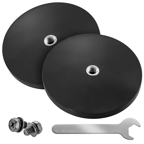Poppstar 2x Magnet mit Gewinde, gummiert, Neodym, Durchmesser 66 mm, mit Innengewinde M6, 20 kg Haftkraft, mit Schraubenschlüssel und 2 Schrauben