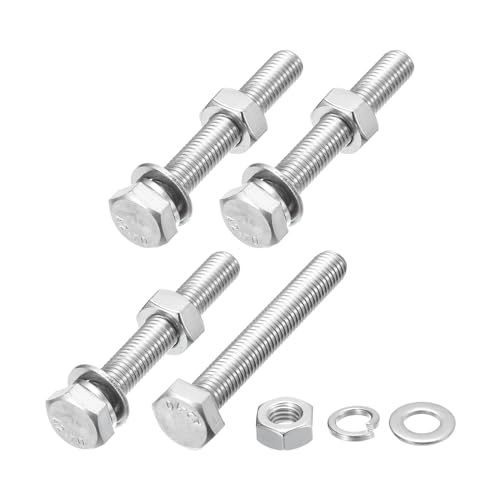 Image of METALLIXITY Hex Head Screws Bolts, Nuts, Flat & Lock Washers Kits (M10-1.5x70mm) 4 Set, Stainless Steel Fully Threaded Machine Screws Bolt Set - for Home Appliance Equipment