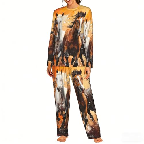 Ensemble pyjama femmes chevaux running en tissu fluide haut de gamme et élégant