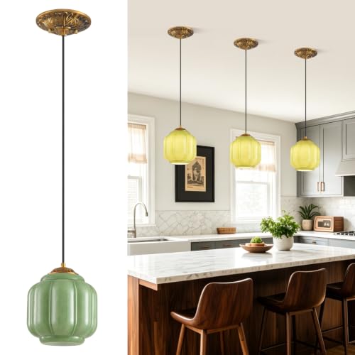 Fivemengo 7in Green Milk Glass Pendant