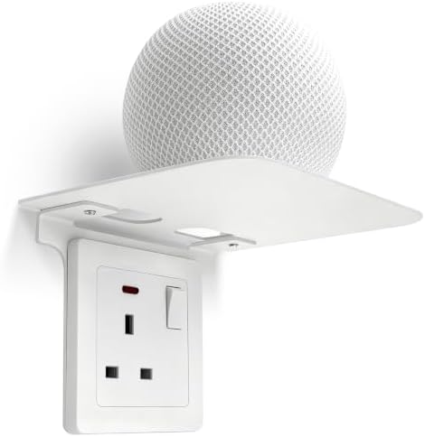 ALLICAVER Double Socket Speaker Shelf, Outlet Wall Holder for Kitchen Organization Saving Space for Home Quick Install with Included Hardware (White, 1-Gang Outlet Shelf XL)