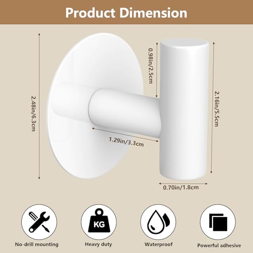 Image of Heavy Duty White Towel Hooks, Stainless Steel Adhesive Coat Hooks for Bags, Towels, Robes, Hats, Aprons - No Drill Bathroom, Kitchen, Hotel Wall Hooks (2 Pack)