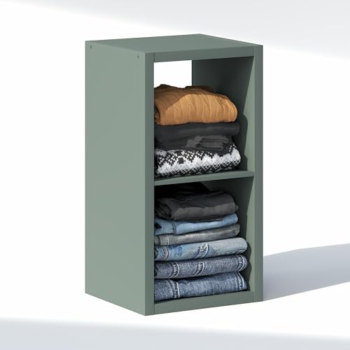 Image of Furinno Cubic Extra Thick 2-Cube Closet Organizers and Storage, Sage Green | 14.6 x 16 x 30 in, Open Shelf Closet Storage, Closet Organizer, for Wardrobe, Bedroom, Living Room