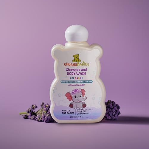 Image of ShuShu Babies Natural Calming Lavender Baby Wash & Shampoo-200ml | Baby Head to Toe Wash | Suitable for Newborn Sensitive Skin | Gentle, Tear-Free, Mild & Hypoallergenic Formula
