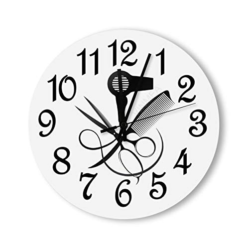 Decorative Wall Clock Silent Non Ticking Modern Hair Salon Home Decor Wall Clock Round 12 Inches