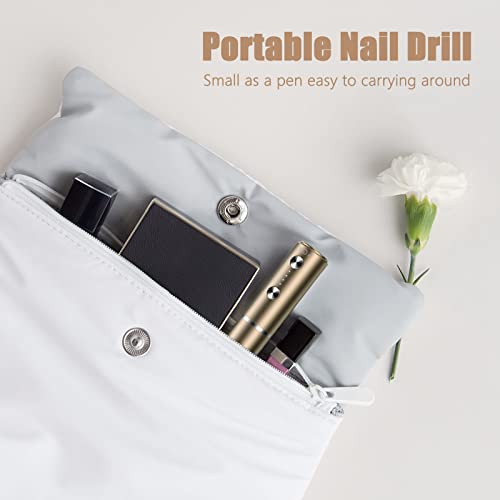 Portable Cordless Electric Nail Drill, Rechargeable Professional Nail File Kit for Acrylic,Gel Nails, Acrylic Nail Drill Manicure Pedicure Machine for Home Use(Gold)