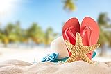 DesFoli Seestern Sonnenhut Flip Flops Strand Poster Kunstdruck Fotoposter P2525 Größe 150 cm x 100 cm