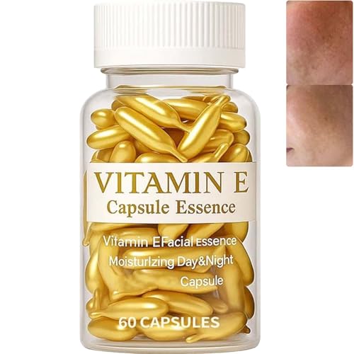 Capsule di Vitamina E per il viso, siero anti-invecchiamento idratante e rassodante riduce le linee sottili e le rughe, schiarisce la pelle, nutre in profondità 60 capsule/scatola (1 scatola)