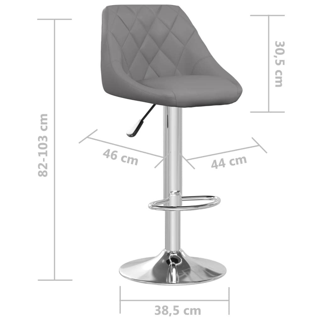 Juego de 2 taburetes de bar de piel sintética, altura regulable, taburete con respaldo y muelle de gas, silla de bar giratoria 360°, para cocina, bar y comedor, 44 x 46 x 82-103 cm