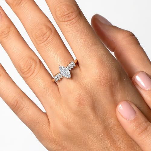 Gem Stone King 1-2 Cttw 14K Two Tone Gold IGI Certified Marquise Cut White Lab Grown Diamond Engagement Ring For Women | F-G Color | VS1 Clarity | Available in Size 5, 6, 7, 8, 94