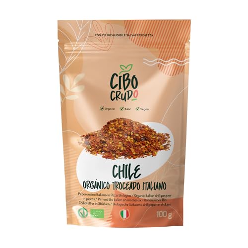Chile en Trozos Triturado Orgánico - 100g. Chile Ancho Picante Secado al Sol. Chili in Pieces. Origen Italia - Sicilia.