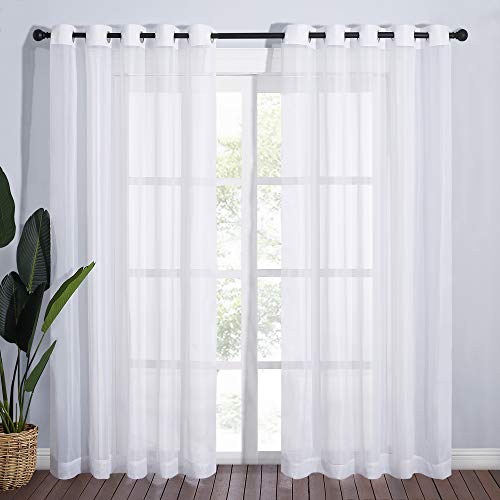 Image of NICETOWN Voile Sheer Curtains for Windows, Grommet Elegant Airy Lightweight Textured Window Treatment for French Door /Bedroom /Living Room, White, W70 x L72, 1 Pair