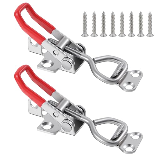 2Pcs Toggle Latch Clamp 4001 Quick Release Hand Tool Toggle Clamp Adjustable Stainless Steel Pull Hasp Latches 220Lbs Holding Capacity for Lid Jig, Tool Box Case, with 8pcs Screw