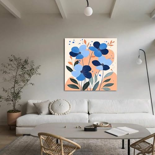 Impression toile fleur bleue de qualité supérieure tableau avec cadre 40x40cm - 2