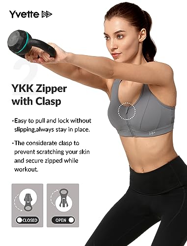 Image of Yvette Zip Front Sports Bra - High Impact Sports Bras for Women Plus Size Workout Fitness Running
