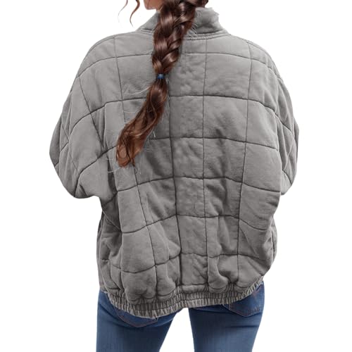 Zyuoel Lightweight Grey Quilted Puffer Jacket for Women – Short Zip Up, Warm, and Perfectly Oversized! - Image 4