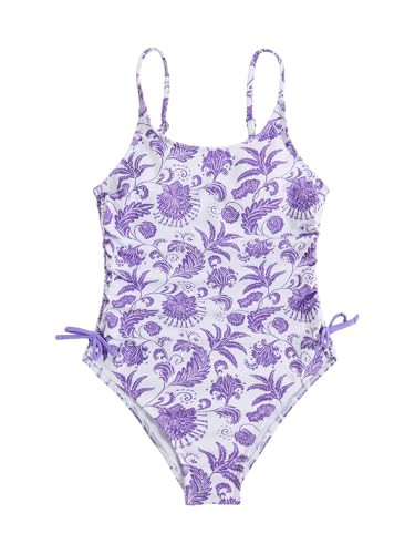 Image of Milumia Girl's Floral One Piece Swimsuit Bow Tie Side Spaghetti Strap Bathing Suit