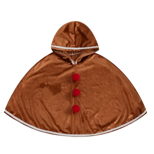 Motlapol Toddler Girl Christmas Poncho Cape Green Velvet Hooded Cloak Coat with Fur Trim Little Kids Winter Outerwear Jacket (Brown, 1-2 Years)