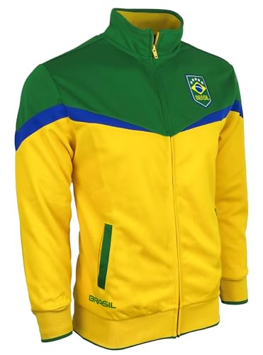 Icon Sports Boy's Brasil Soccer Track Jacket, Youth Sizes Brazil Football Full Zip Jacket, YM
