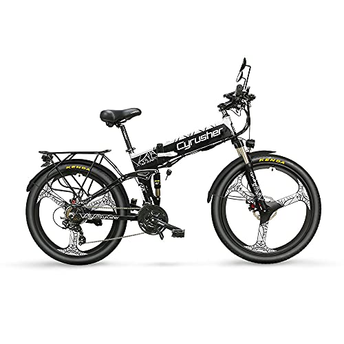 Extrbici Vélos Electriques pour Hommes et Femmes Pliable 21 Vitesses (26x1,95'') MTB Eclairage LED 48V 12.8AH Cover