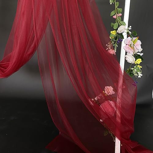 Tissu en tulle doux, 10 m x 160 cm, à coudre, pour décoration d'arche de mariage, cérémonie, fête, décoration, drapé pour tonnelle, bordeaux