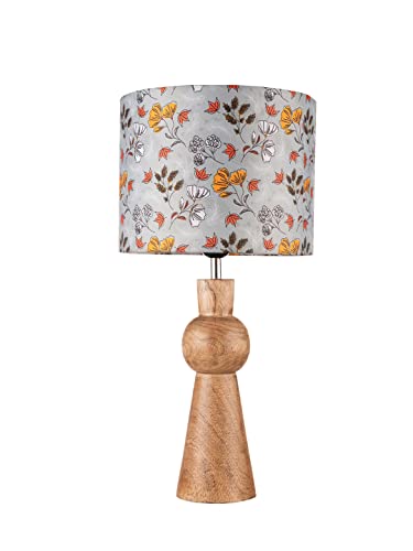 Image of Green Girgit Wooden Skirt Lamp with Multicolor Gardenia Shade