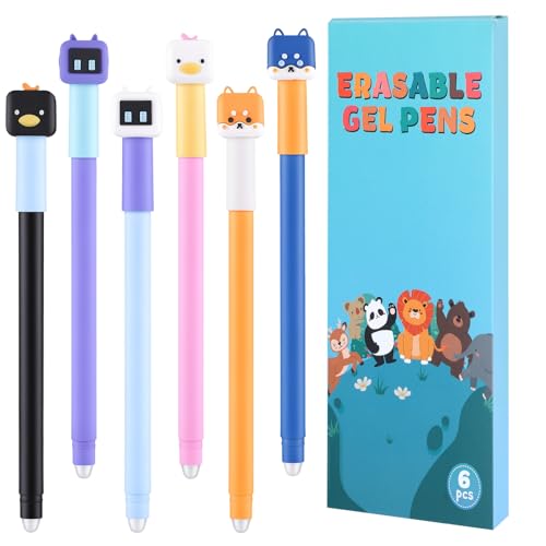 Thboxes 6 Radierbarer Kugelschreiber 0,7mm, Gelstifte Radierbar Tiere Radierstift Bunte Tinte Radierbare Stifte Ideal Geschenke zu Bürobedarf