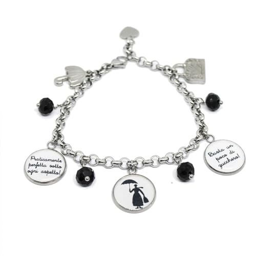Bracciale Mary Poppins inspired con catena acciaio e charms