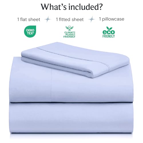 Image of LuxClub 3 PC Twin Sheet Set, Deep Pockets Wrinkle Free Cooling Bed Sheets Hotel Bedding for Women, Men, Kids & Teens, Includes 1 Fitted Sheet, 1 Flat Sheet and 1 Pillowcase-Silky Soft Sky Blue