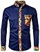 Price comparison product image PARKLEES Men's African Dashiki Tribal Graphic Patchwork Long Sleeve Printed Grandad Collar Shirt PZZCL46 Navy S