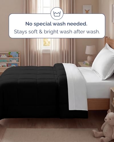 Image of Twin Size, Black Alternative Down Comforter - Warm, Lightweight & Breathable Hotel Quality Bedding Set for Men, Women, Kids and Teens - All Season Oversized Cooling Microfiber Duvet Insert Comforter