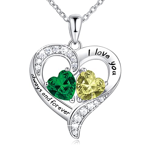 BlingGem-Heart-Necklaces-for-Women-925-Sterling-Silver-Necklace-for-Women-Birthstone-Necklace-for-Women-Jewelry-for-Women-with-2-Birthstones-Womens-Jewelry-Diamond-Customized-Pendant-Necklace-Jewelry-