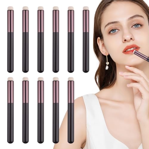 Brocha para maquillaje de labios – Brochas con punta redonda de fibra sintética de 10 piezas | Pincel para difuminar multifuncional y corrector de 12,7 cm | Herramienta cosmética portátil para viajes