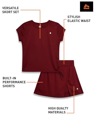 Image of RBX Girls Athletic Skort Set - 2 Piece Workout Outfit with Performance Graphic Tee & Athletic Skort for Girls
