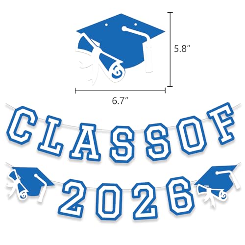 Image of Class of 2026 Graduation Banner University College Grad Garlands Decoration Party Supplies High School Colors Blue White