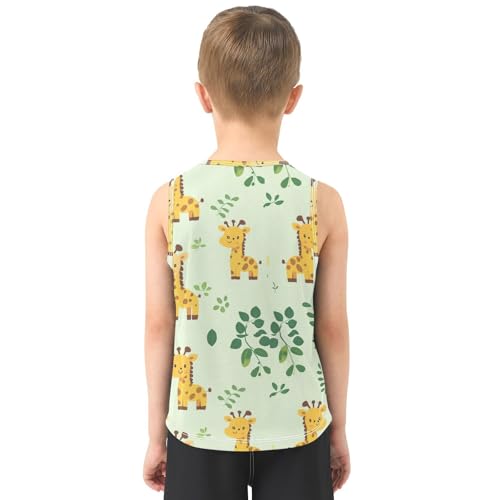 Bolaz Boys Athletic Quick Dry Tank Top Sleeveless Workout T Shirts Age 11-15,Cartoon Giraffe Pattern3