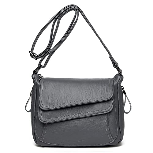 SULCET Bolsa de ombro feminina com vários bolsos, bolsa tiracolo de couro, bolsa mensageiro, bolsa de designer para viagem e trabalho, Cinza, Small