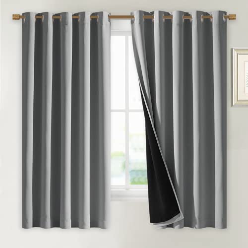 Image of NICETOWN 100% Blackout Curtains with Black Liners, Thermal Insulated Full Blackout 2-Layer Lined Drapes, Energy Efficiency Window Draperies for Bedroom (Silver Grey, 2 Panels, 70-inch W by 63-inch L)