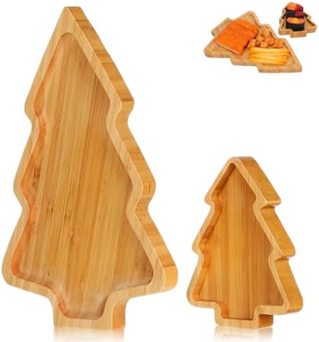 DOITOOL 2PCS Christmas Tree Serving Platter, Decorative Christmas Tree Charcuterie Board for Cheese Fruit Bread, Kitchen