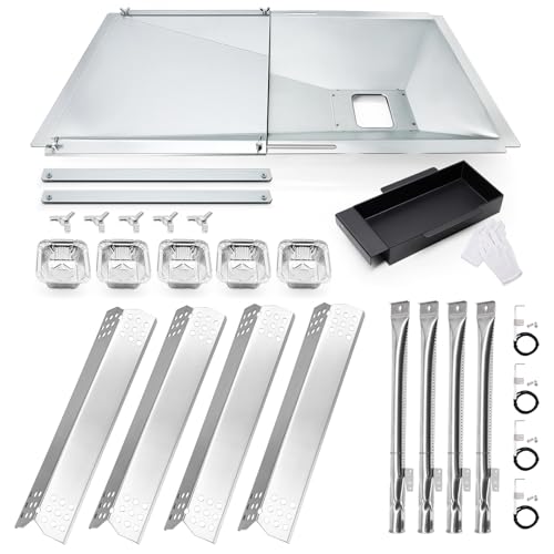 Hiorucet Grill Replacement Parts for Nexgrill 4 Burner 720-0830H 720-0783E 720-0830A 720-0783H Grease Tray with Catch Pan Heat Plates Burner Tubes and Igniters for Nexgrill Replacement Parts