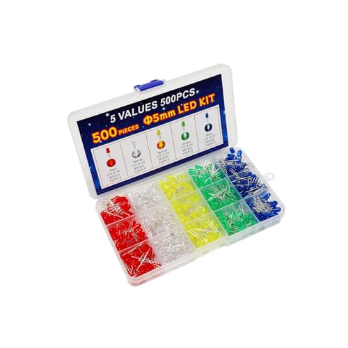 500 pcs 5 Colors5mm LED Diode Lights Assored Kit Pack Bright Lighting Bulb Lamps Electronics Components 5 mm Light Emitting Diodes Parts Led Lights by Generic - Used condition - US$8.70