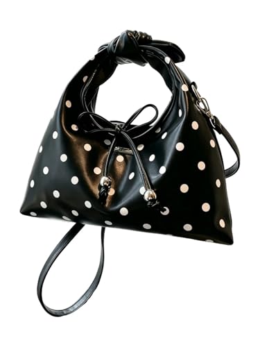 GORGLITTER Womens Polka Dots Purses Y2K PU Leather Drawstring Shoulder Crossbody Bag Bow Crescent Handbags Black One Size