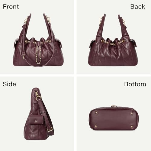 Image of CLUCI Quilted Leather Handbag, Soft Tote Bags for Women with Adjustable Strap, Crumpled Shoulder Purse Tabby Slouchy Hobo Bag
