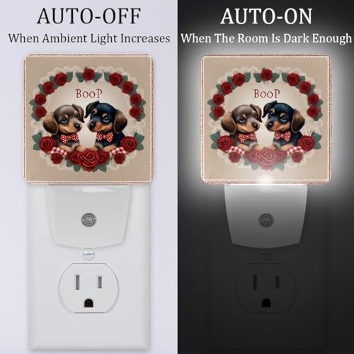 Image of NEWzone Dachshund Couple Night Light [2 Pack], Plug in Wall Led Night Lights Decor for Boys Girls Room, Dusk to Dawn Sensor Wall Lamp for Stairway /Bedroom /Kitchen /Nursery Room