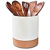 Mora Ceramic Kitchen Utensil Holder - Wooden Spoon & Spatula Crock for Countertop, Modern Farmhouse Home Decor, Extra Large 7.3" Cooking Organizer for Stove Top and Counter - Heavy & Sturdy - Vanilla